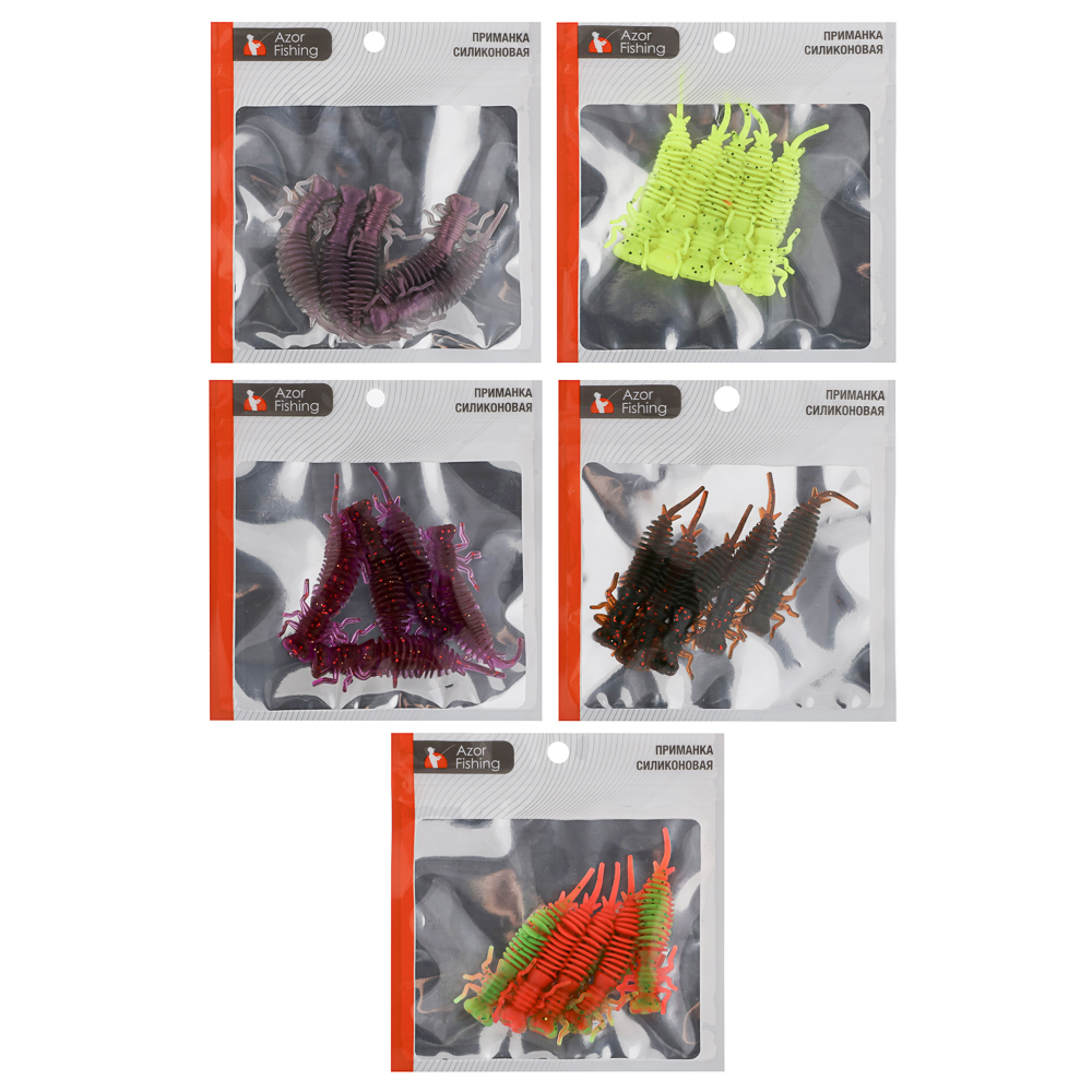 Приманка силиконовая "Личинка стрекозы" тм AZOR FISHING, 8см, 5шт, 5 цветов, арт.№ 145-185