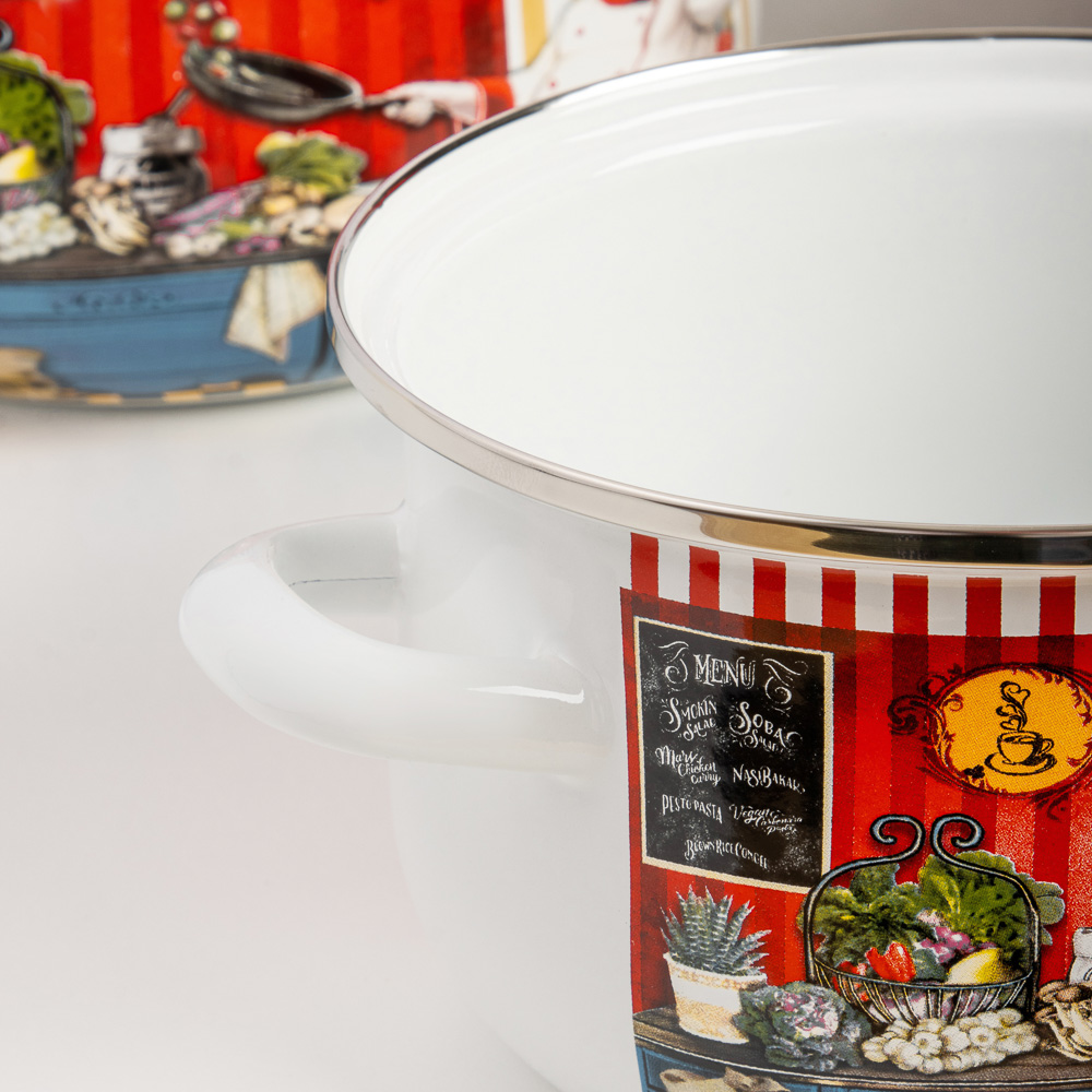 VETTA Повар Набор эмал. посуды 8пр.: кастр.+крышки 2л;3,6л;5л; чайник 2,5л., арт.№ 894-006