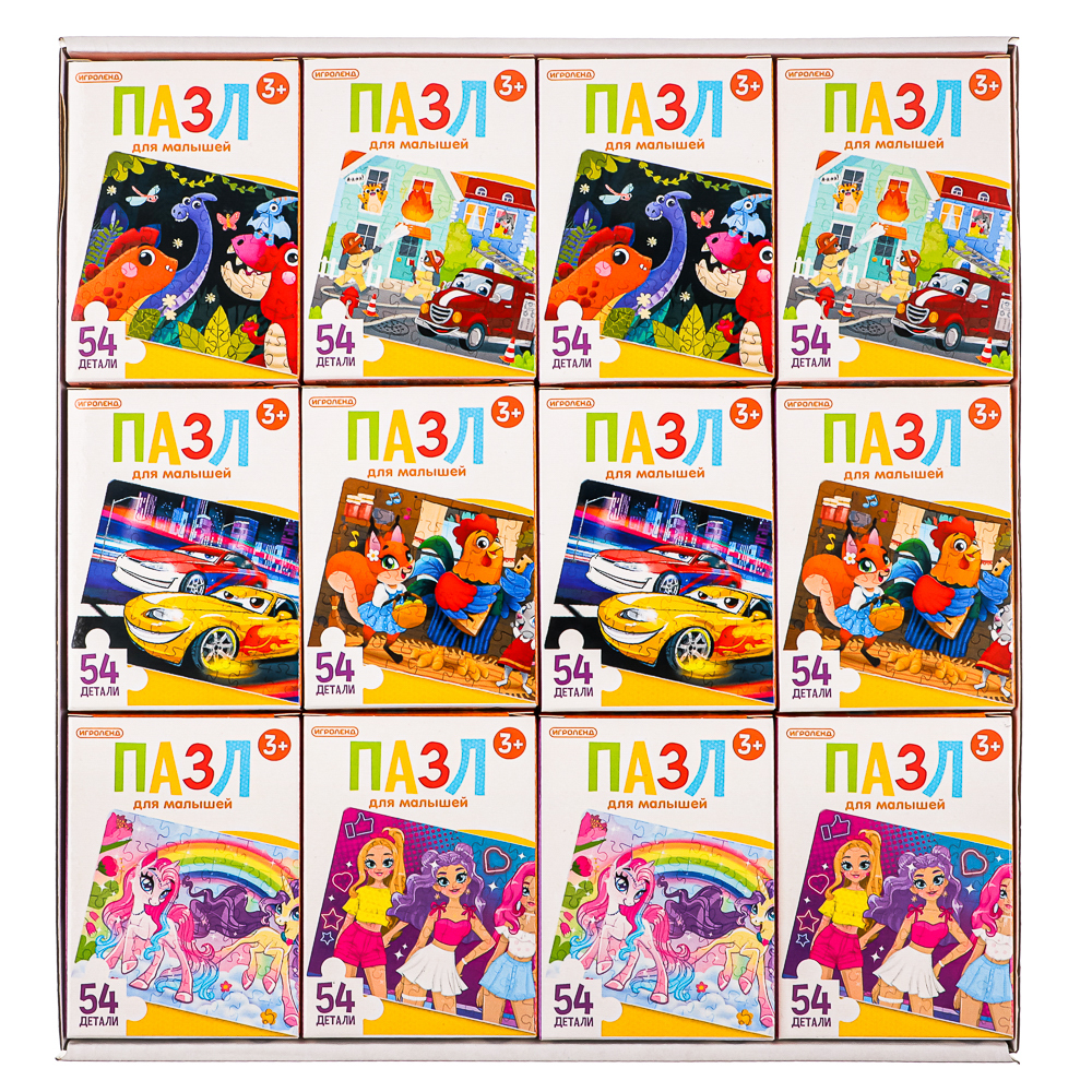 ИГРОЛЕНД Пазл 54 детали Мультфильмы, картон, 18х13см, 8-12 дизайнов, ORIGAMI, арт.№ 898-004