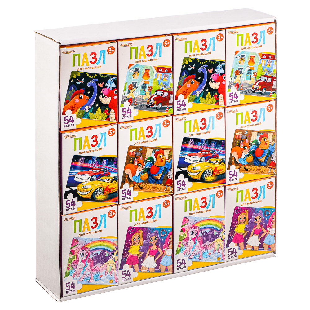 ИГРОЛЕНД Пазл 54 детали Мультфильмы, картон, 18х13см, 8-12 дизайнов, ORIGAMI, арт.№ 898-004