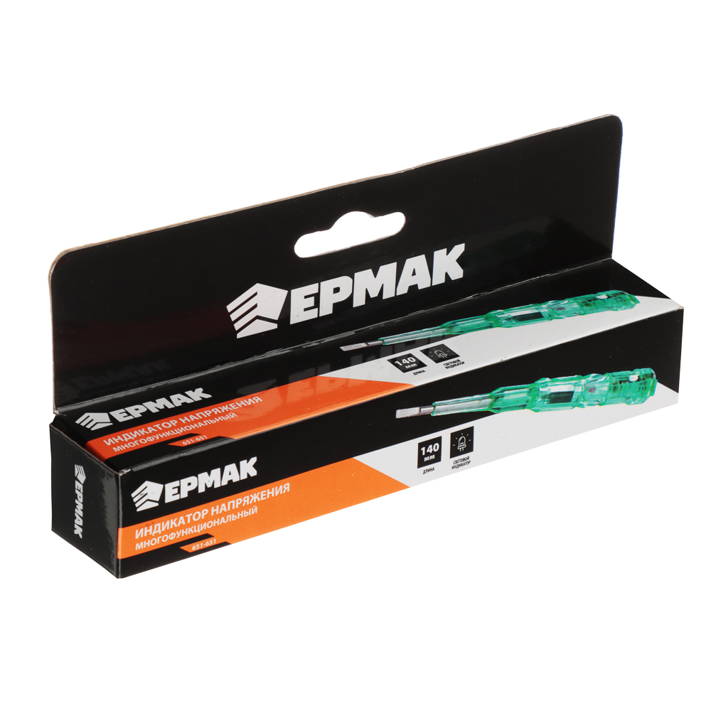 ЕРМАК Индикатор напряжения многофункц. (отвертка-пробник), конт/бесконт - 70-250В, 70-10 000В, 140мм, арт.№ 651-651
