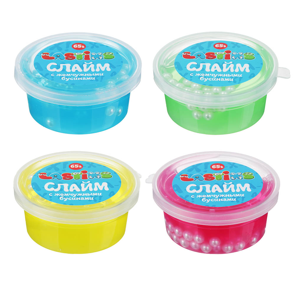 Слайм с жемчужными бусинами, 62-70гр, пластик, полимер, 6 цветов, арт.№ 218-026