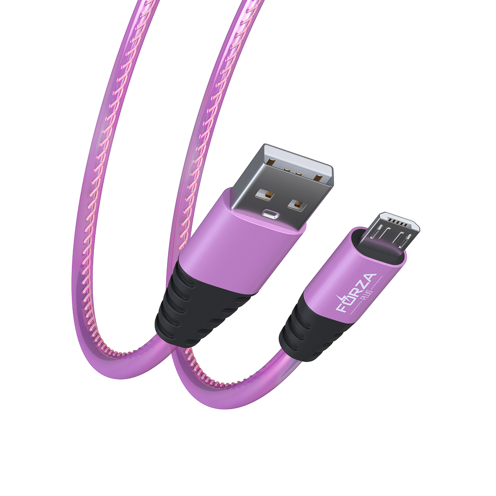 Кабель для зарядки USB(A)-microUSB FORZA Перламутр, 1м, 2А, кожаная оплётка, 3 цвета, пакет, арт.№ 916-221