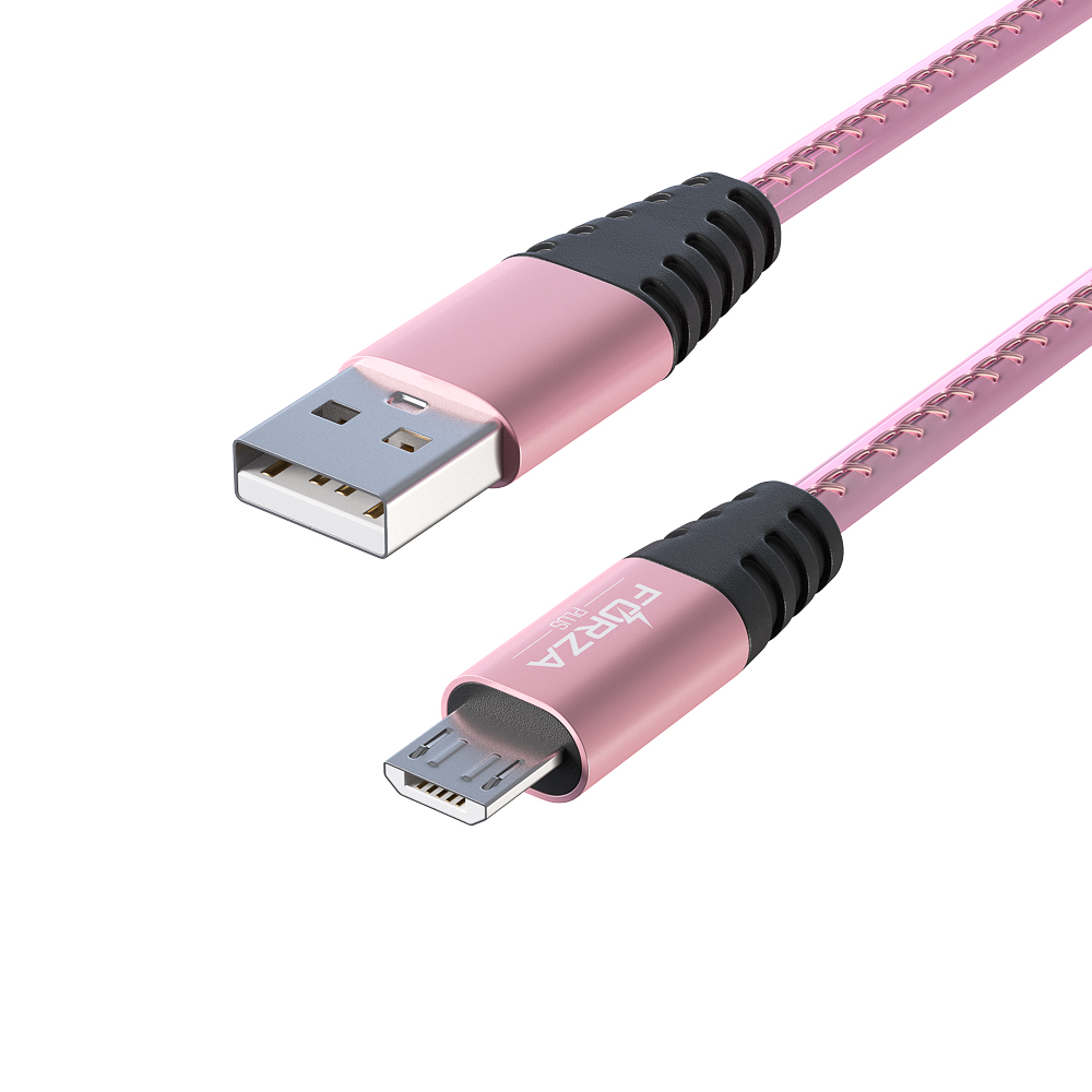 Кабель для зарядки USB(A)-microUSB FORZA Перламутр, 1м, 2А, кожаная оплётка, 3 цвета, пакет, арт.№ 916-221