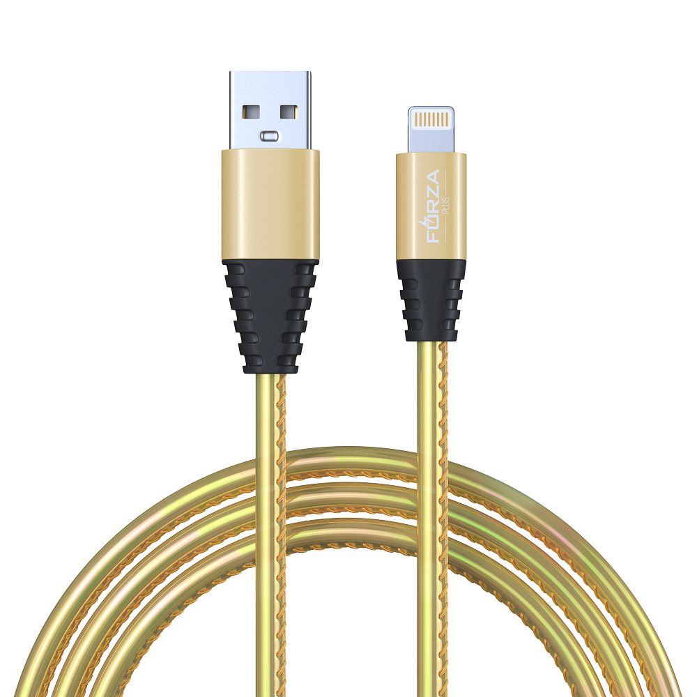 Кабель для зарядки USB(A)-iP FORZA Перламутр, 1м, 2А, кожаная оплётка, 3 цвета, пакет, арт.№ 916-222