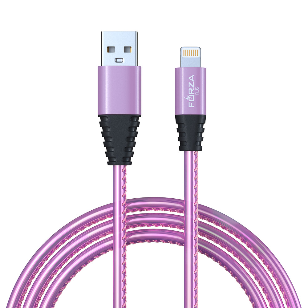 Кабель для зарядки USB(A)-iP FORZA Перламутр, 1м, 2А, кожаная оплётка, 3 цвета, пакет, арт.№ 916-222