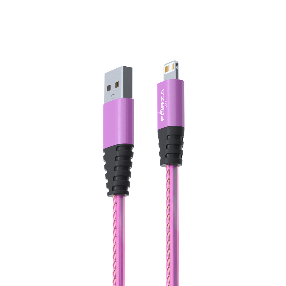Кабель для зарядки USB(A)-iP FORZA Перламутр, 1м, 2А, кожаная оплётка, 3 цвета, пакет, арт.№ 916-222