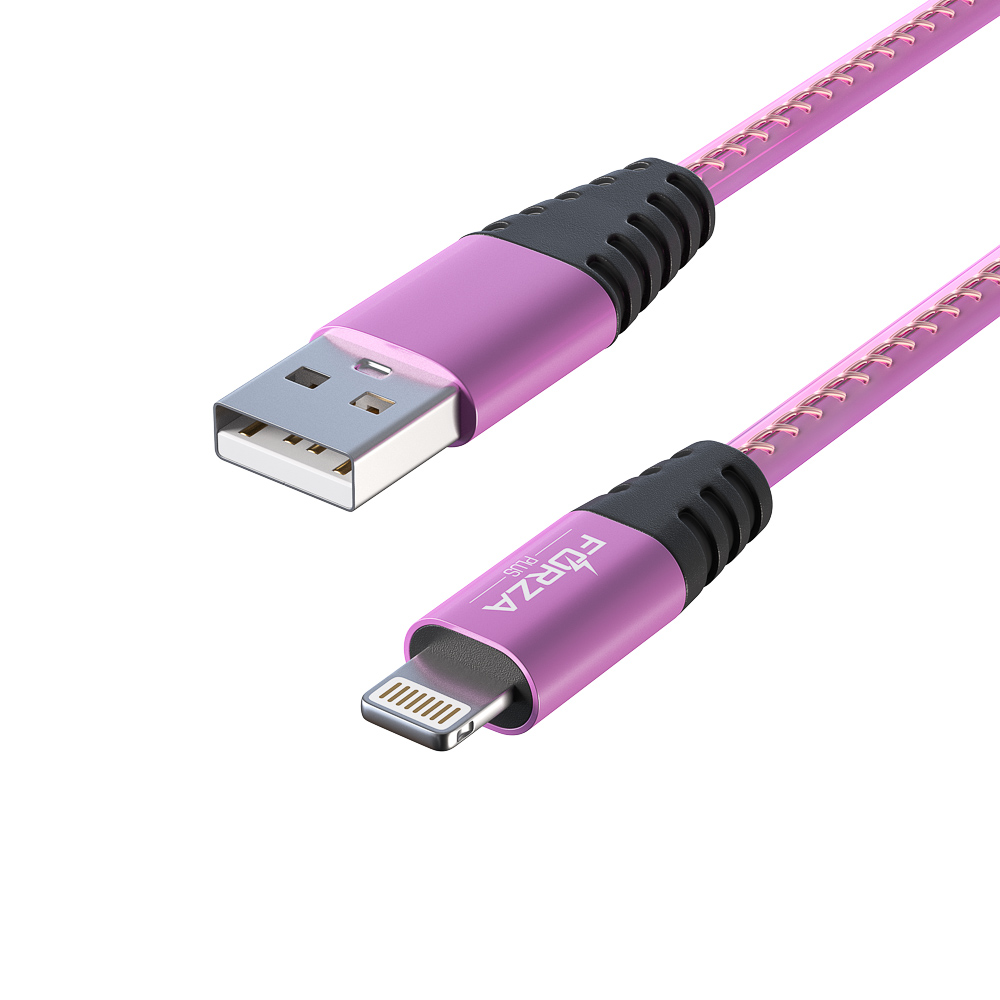 Кабель для зарядки USB(A)-iP FORZA Перламутр, 1м, 2А, кожаная оплётка, 3 цвета, пакет, арт.№ 916-222