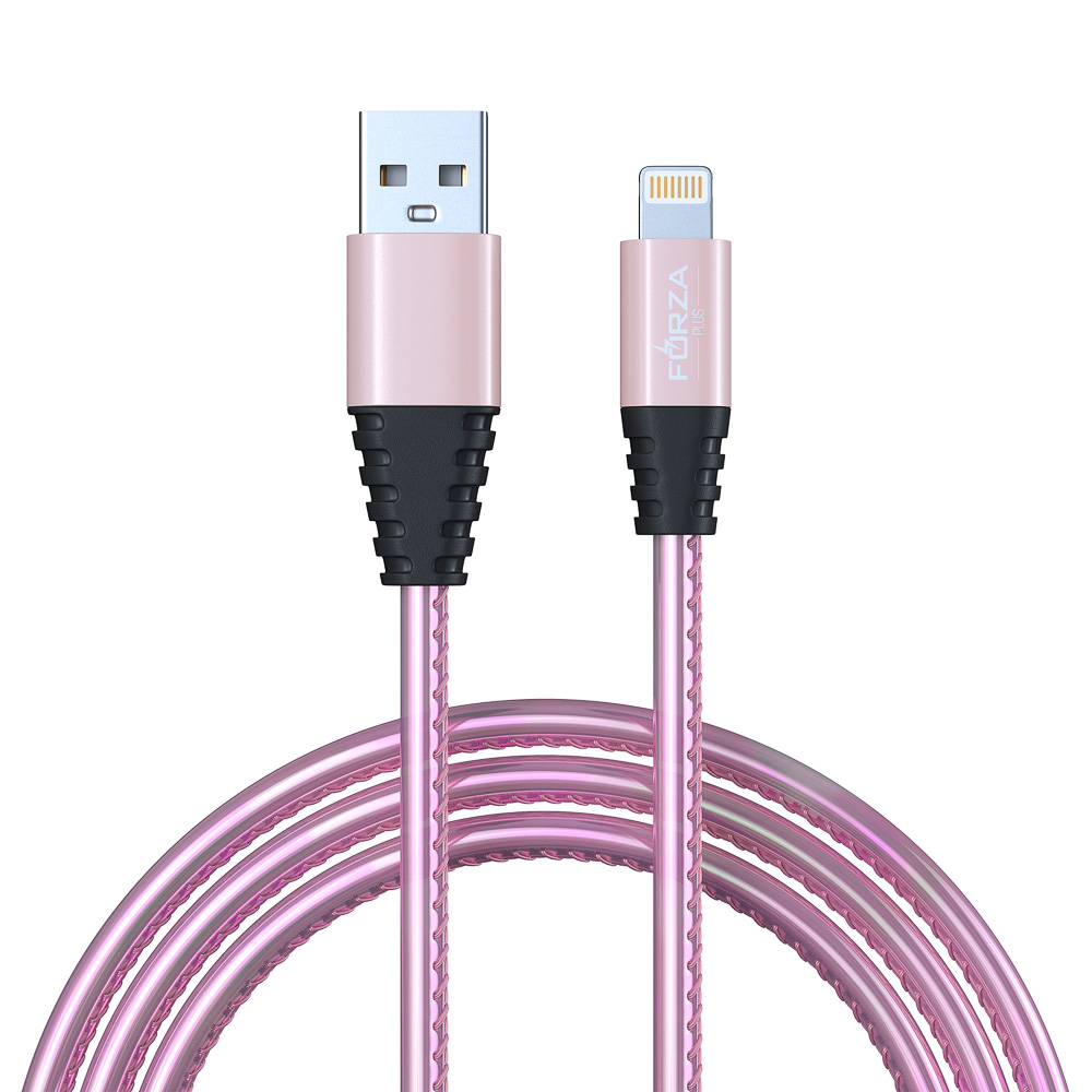 Кабель для зарядки USB(A)-iP FORZA Перламутр, 1м, 2А, кожаная оплётка, 3 цвета, пакет, арт.№ 916-222