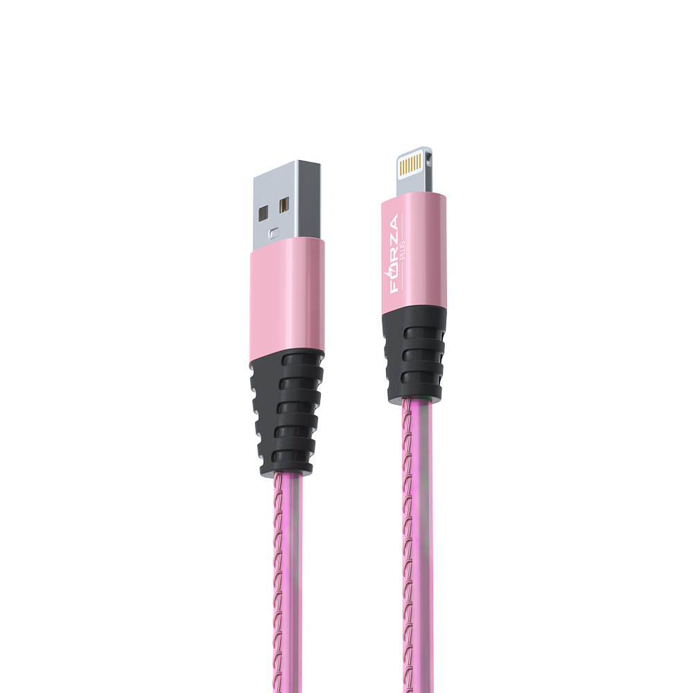 Кабель для зарядки USB(A)-iP FORZA Перламутр, 1м, 2А, кожаная оплётка, 3 цвета, пакет, арт.№ 916-222