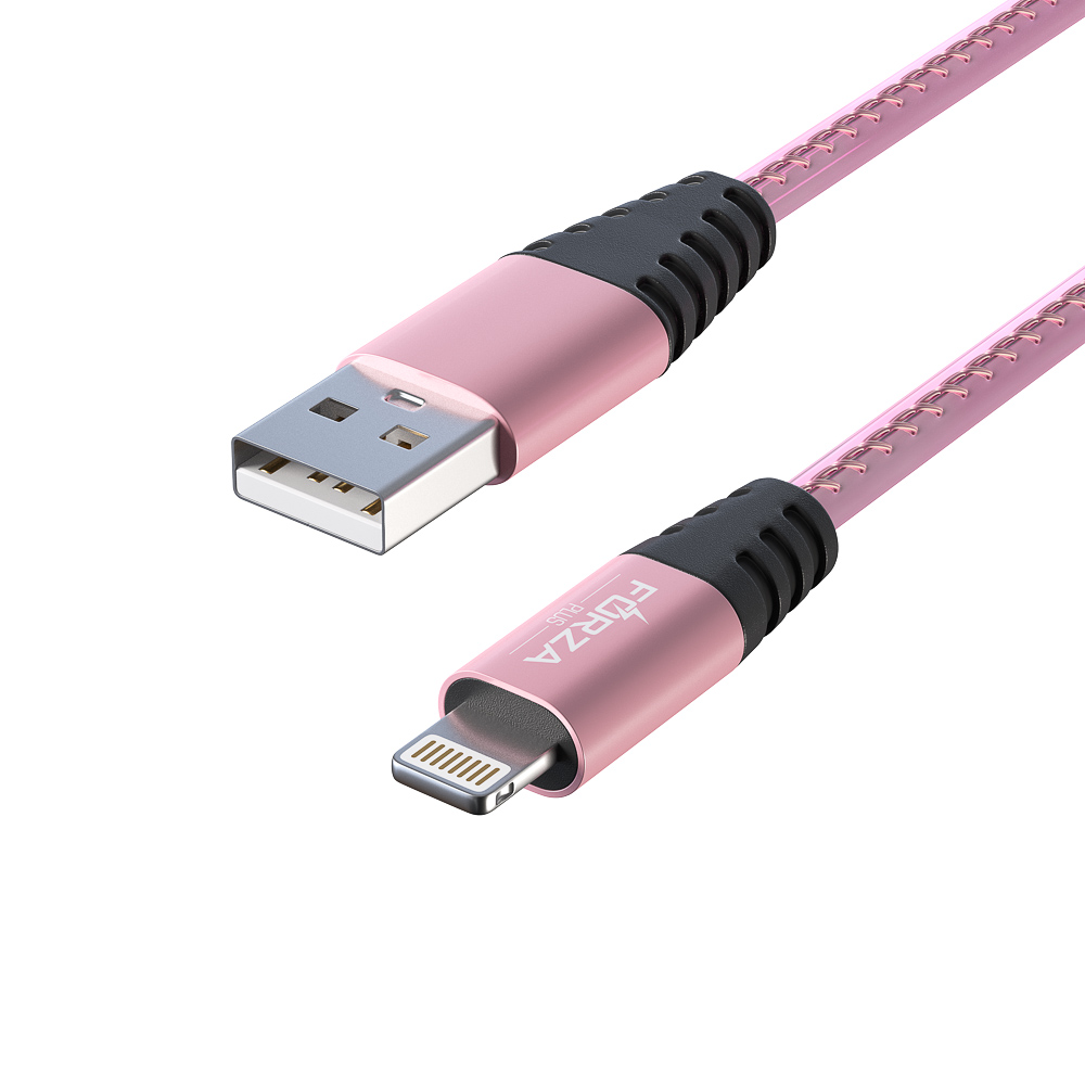 Кабель для зарядки USB(A)-iP FORZA Перламутр, 1м, 2А, кожаная оплётка, 3 цвета, пакет, арт.№ 916-222