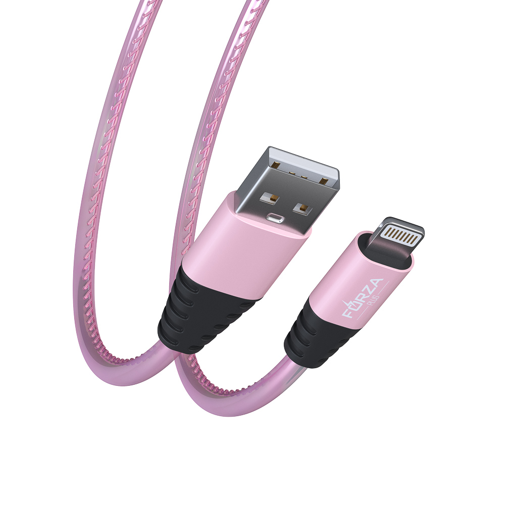 Кабель для зарядки USB(A)-iP FORZA Перламутр, 1м, 2А, кожаная оплётка, 3 цвета, пакет, арт.№ 916-222