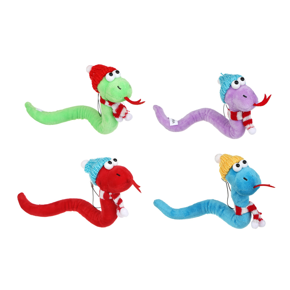 СНОУ БУМ Сувенир мягкий змейка, полиэстер, 24см, 4 цвета, арт.№ 394-529