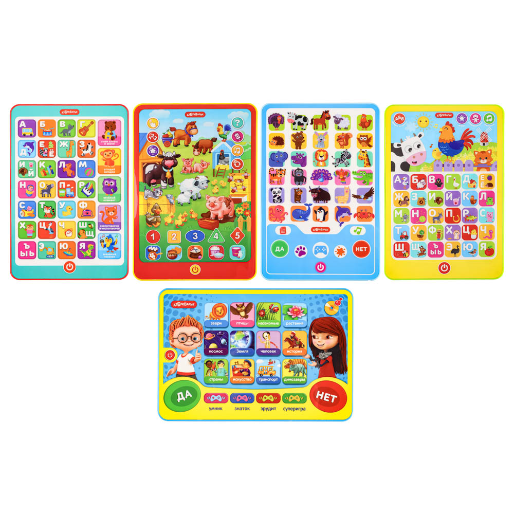 АЗБУКВАРИК Планшет Азбука загадок, 13,5х20х1,6см, пластик, 3xААА, 5 дизайнов, арт.№ 272-836