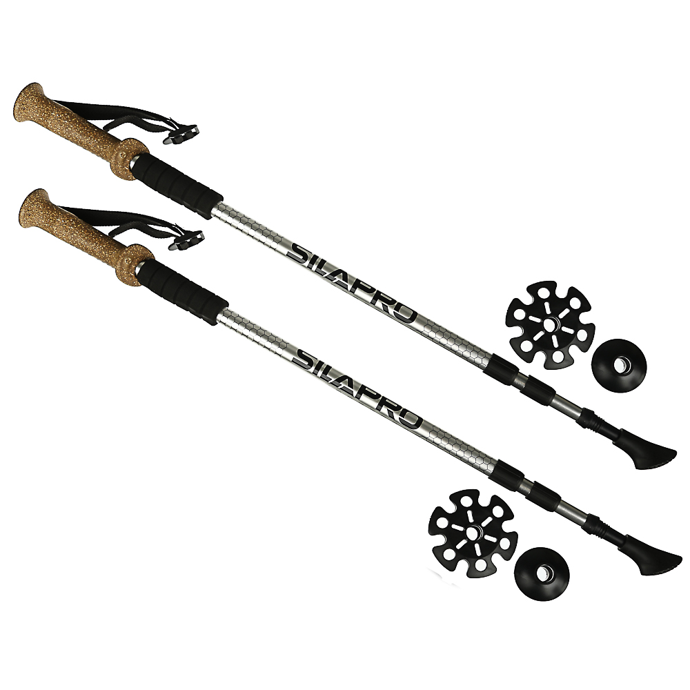 SILAPRO Набор палок для скандинавской ходьбы 2шт, телескопические 65-135см, алюм 6061, пробка, арт.№ 190-010