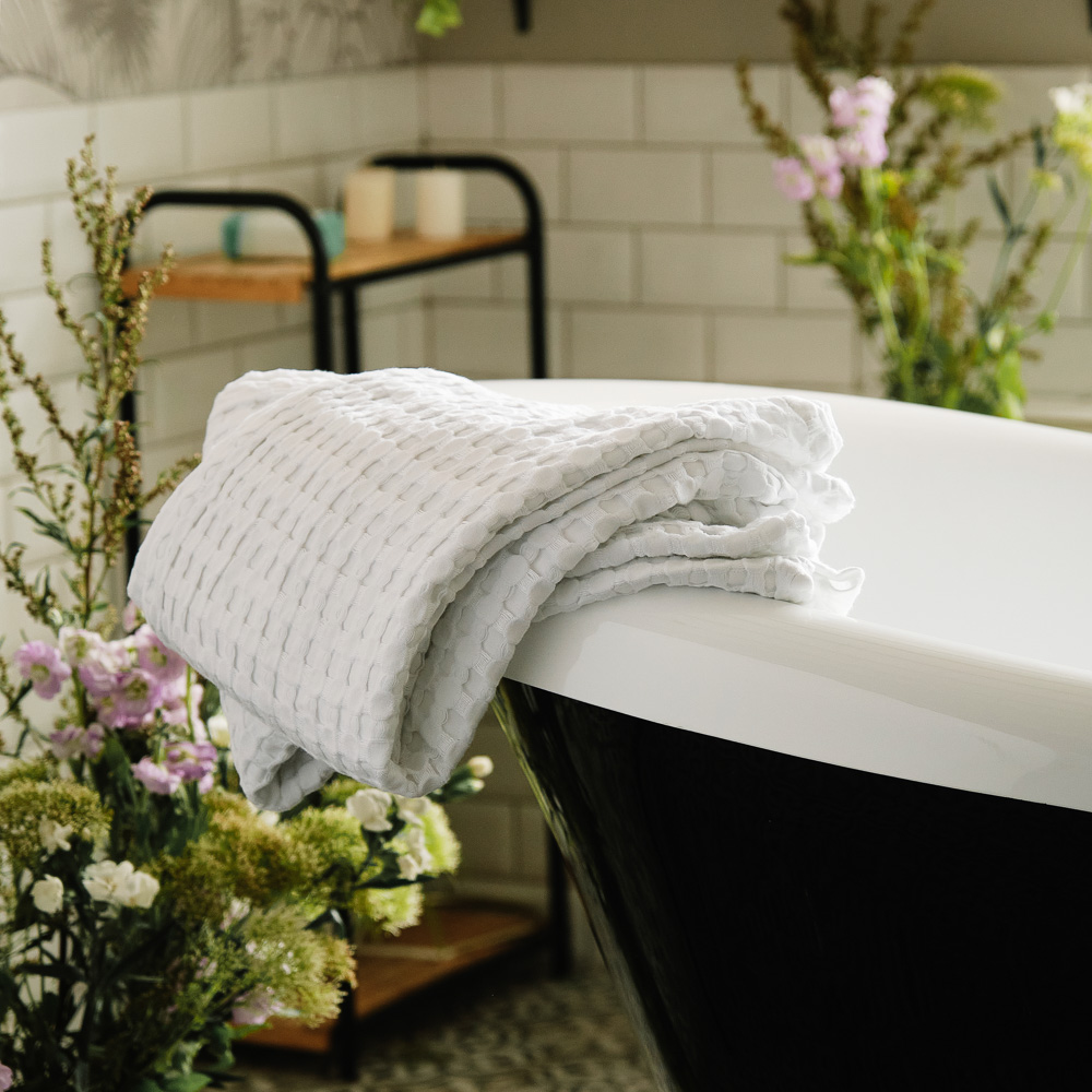 BY COLLECTION Полотенце вафельное 70х140см, 50% бамбук, 50% хлопок, белый, арт.№ 484-057