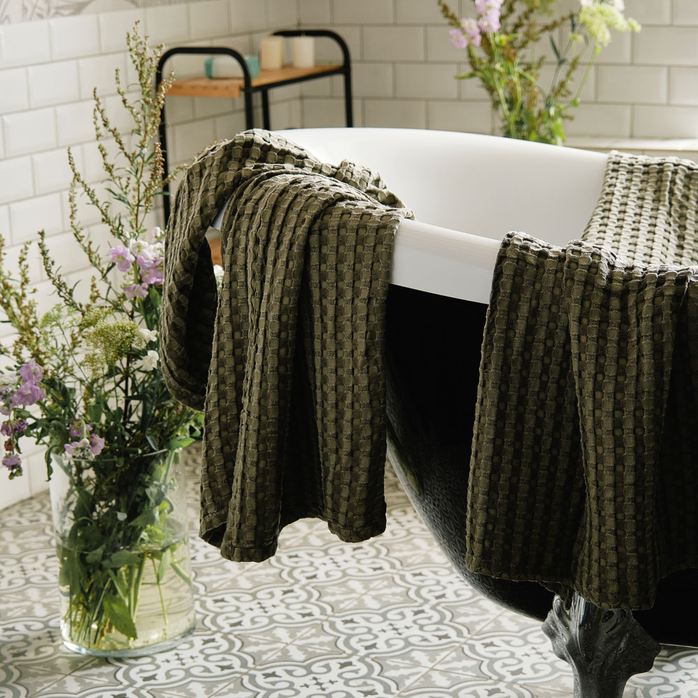 BY COLLECTION Полотенце вафельное 70х140см, 50% бамбук, 50% хлопок, зеленый, арт.№ 484-066