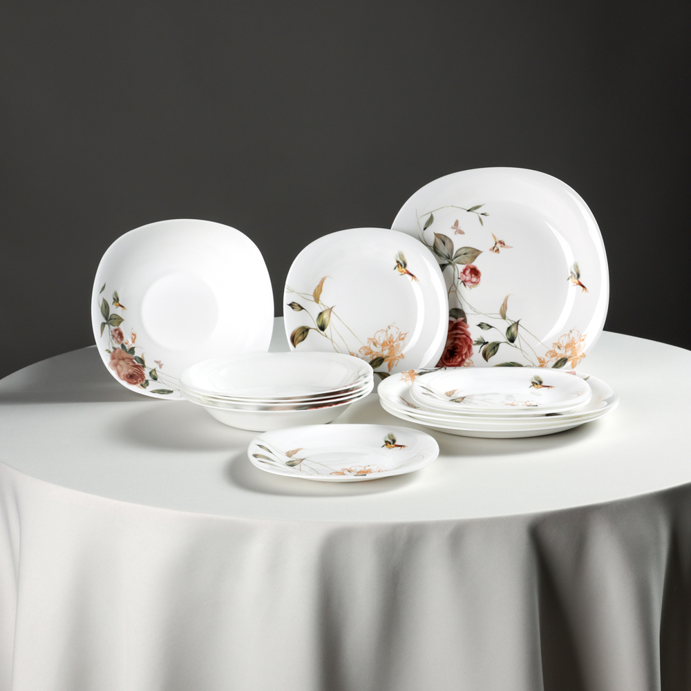 MILLIMI Анета Набор столовой посуды 13 пр., опаловое стекло, квадратная форма, 19019, арт.№ 818-456