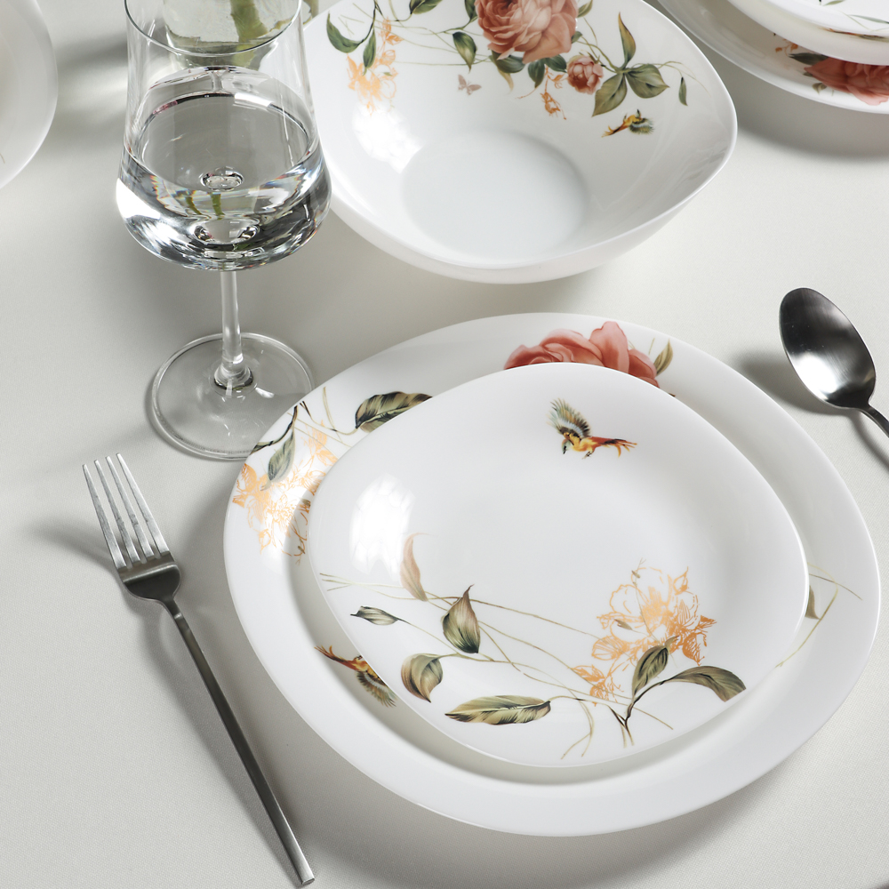 MILLIMI Анета Набор столовой посуды 13 пр., опаловое стекло, квадратная форма, 19019, арт.№ 818-456