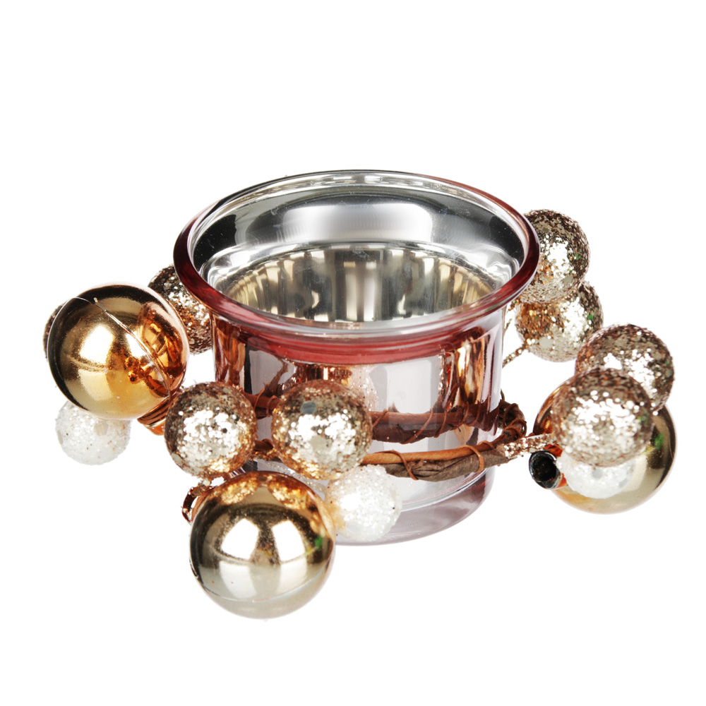 Подсвечник с бусами в подарочной упаковке, стекло с гальваникой, 11,3x11,3x5,5см, арт.№ 477-029