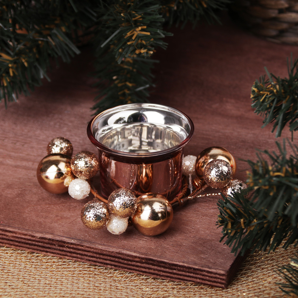 Подсвечник с бусами в подарочной упаковке, стекло с гальваникой, 11,3x11,3x5,5см, арт.№ 477-029