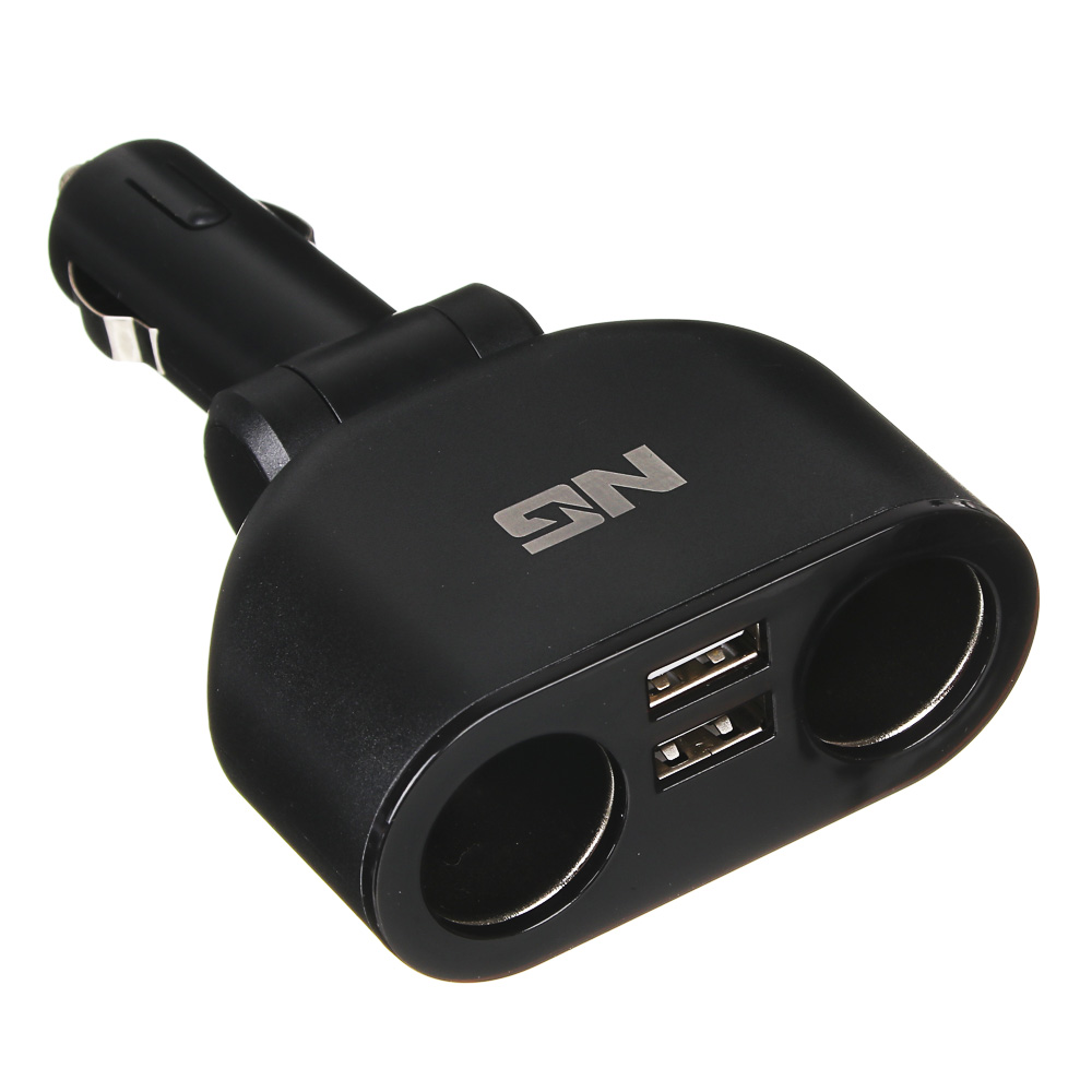 NG Зарядное устройство в авто с дисплеем, 2 гнезда прикуривателя, 2xUSB, 2.4A, блистер, пластик, арт.№ 738-025