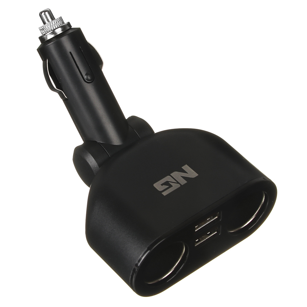 NG Зарядное устройство в авто с дисплеем, 2 гнезда прикуривателя, 2xUSB, 2.4A, блистер, пластик, арт.№ 738-025