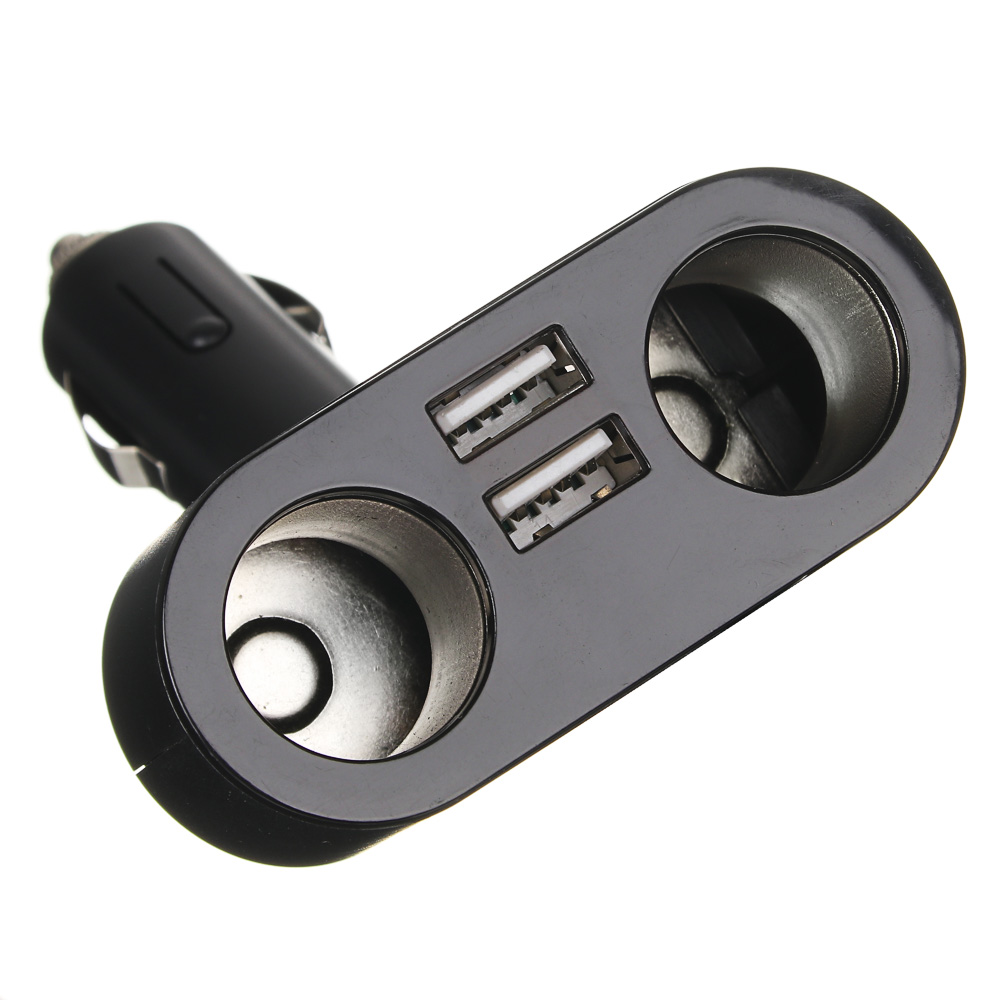 NG Зарядное устройство в авто с дисплеем, 2 гнезда прикуривателя, 2xUSB, 2.4A, блистер, пластик, арт.№ 738-025