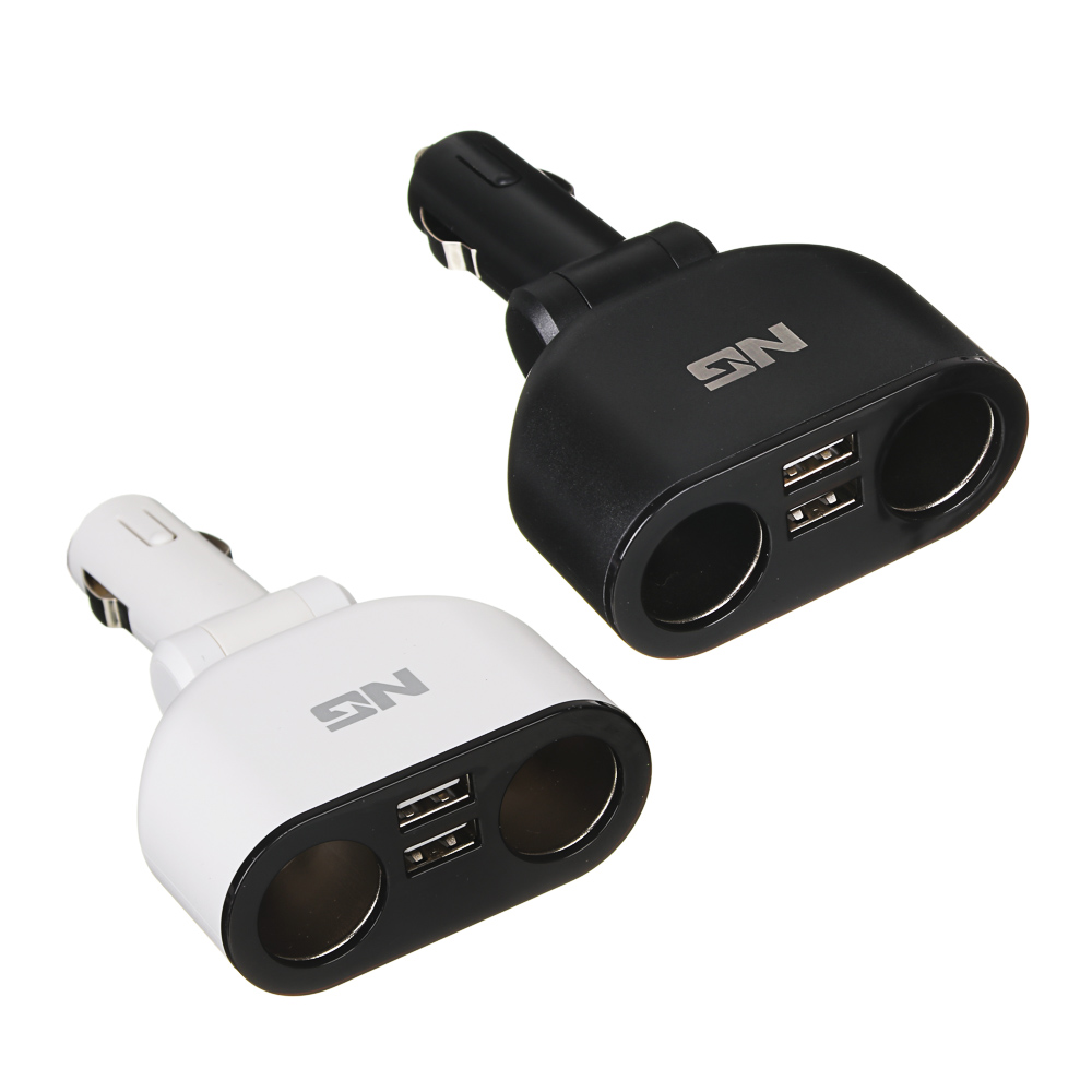 NG Зарядное устройство в авто с дисплеем, 2 гнезда прикуривателя, 2xUSB, 2.4A, блистер, пластик, арт.№ 738-025