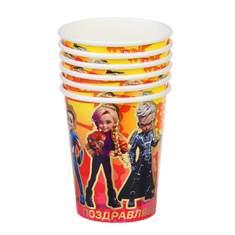 BY Набор стаканов бумажных с фольгированным слоем, 6 шт, 230 мл, Поздравляем, арт.№ 530-010
