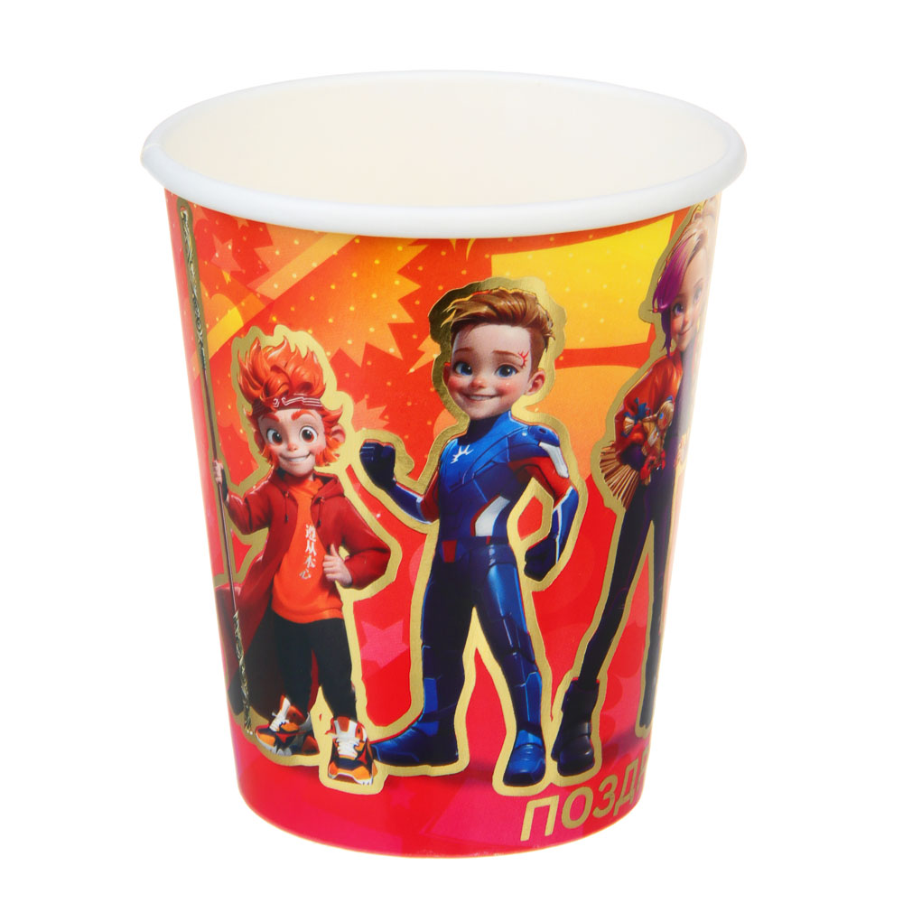 BY Набор стаканов бумажных с фольгированным слоем, 6 шт, 230 мл, Поздравляем, арт.№ 530-010