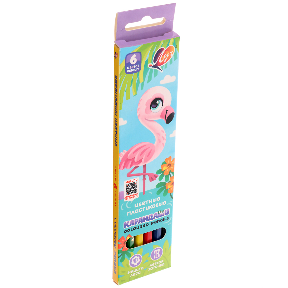 Карандаши цветные шестигранные "ZOO" 6 цв. (пластиковые), арт.№ 228-208