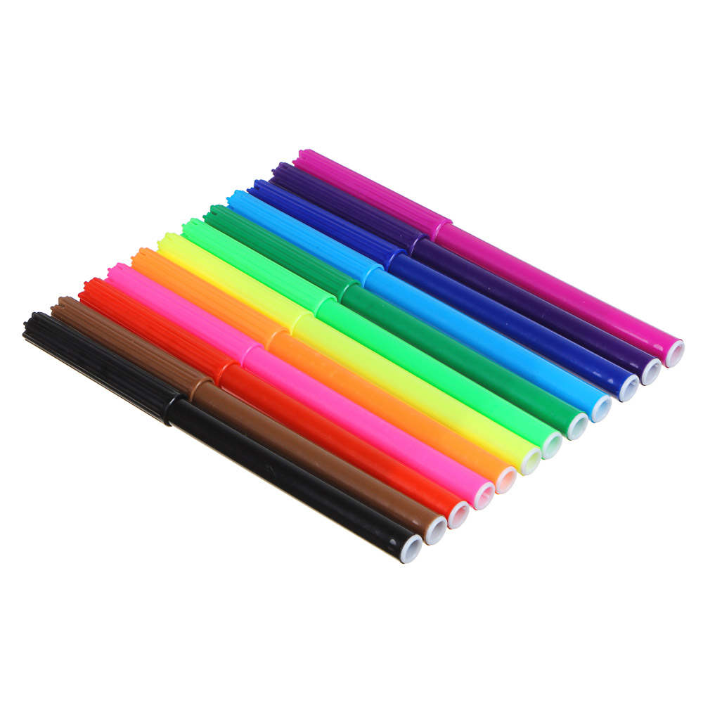 Френч Новел / Спорт Эффект Фломастеры 12 цветов с цветным вентилируемым колпачком, в ПВХ пенале, арт.№ 256-243