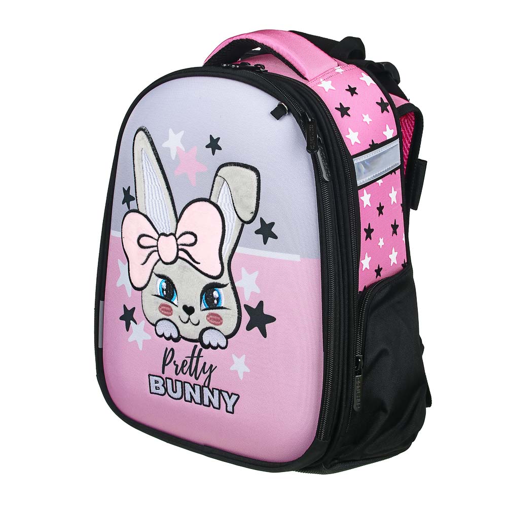 ЗАЙЧИК Рюкзак школьный жесткий 38х28х15см, 2 отд.,2карм.,эргон.спинка, лямки рег.по росту, ПЭ,брел., арт.№ 254-448