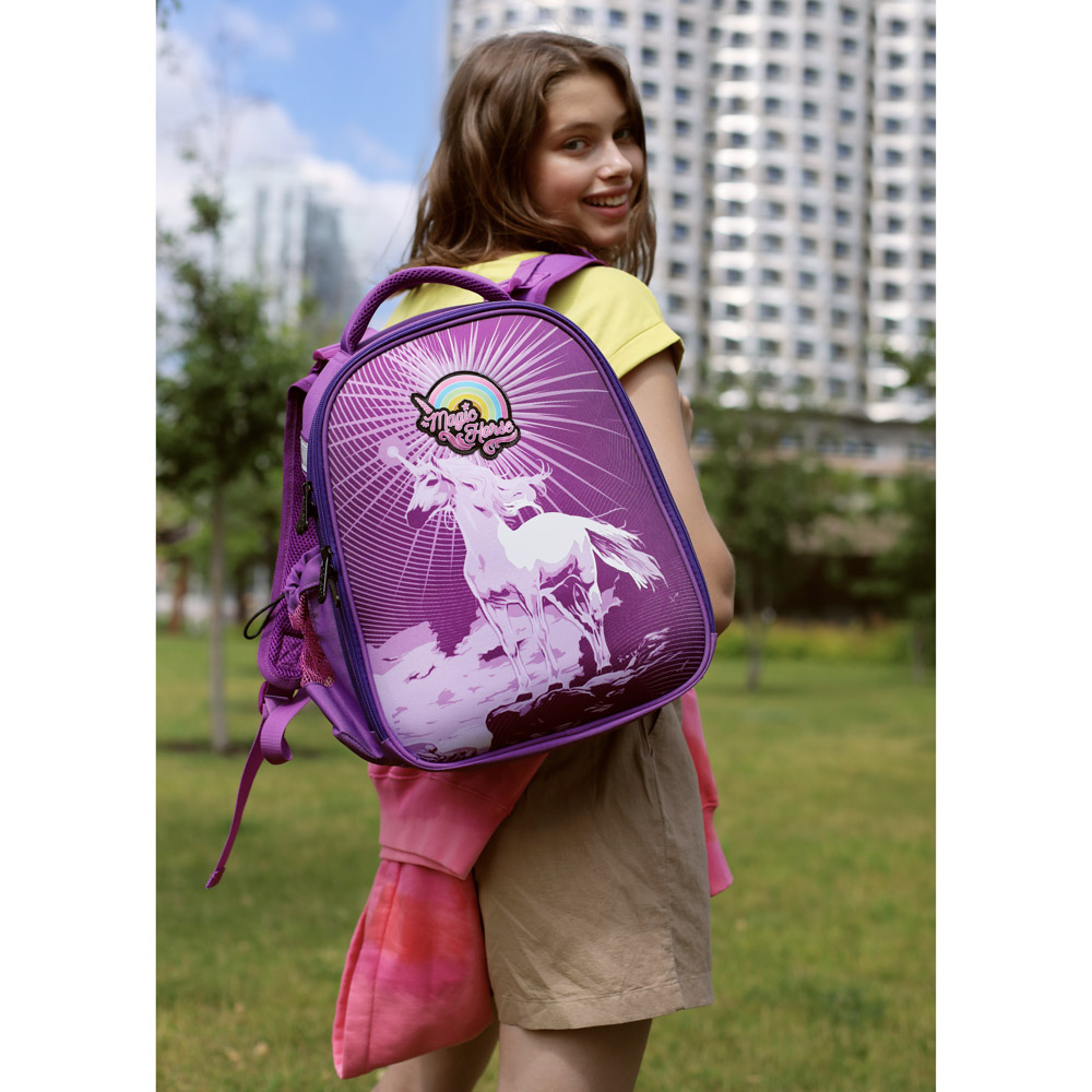 МЭДЖИК ХОРС Рюкзак шк.жесткий 38х28х15см, 2 отд.,2карм.,эргон.спинка, лямки рег.по росту, ПЭ, брелок, арт.№ 254-451