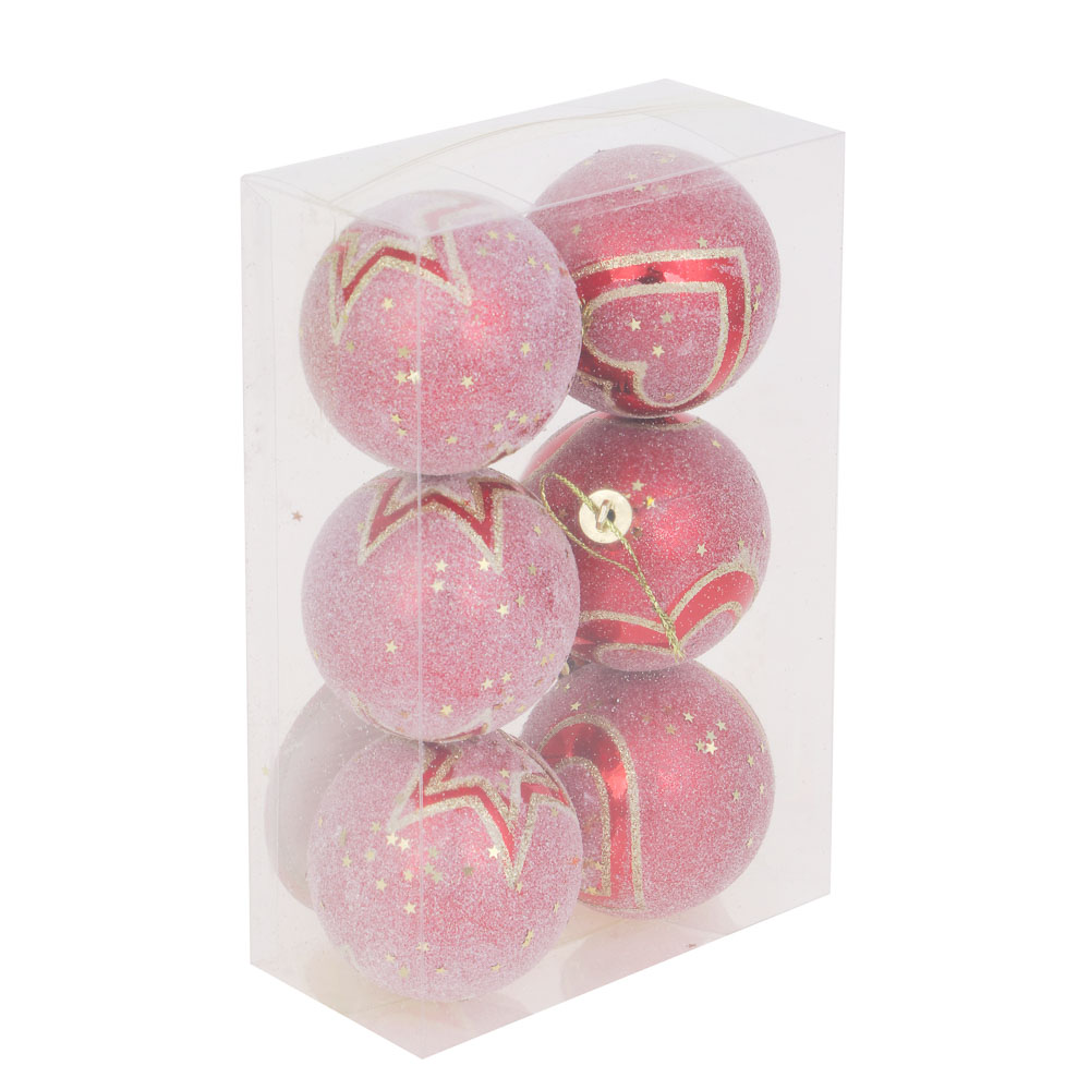 СНОУ БУМ Набор шаров 6 шт, 6 см, красный, пластик, арт.№ 373-441