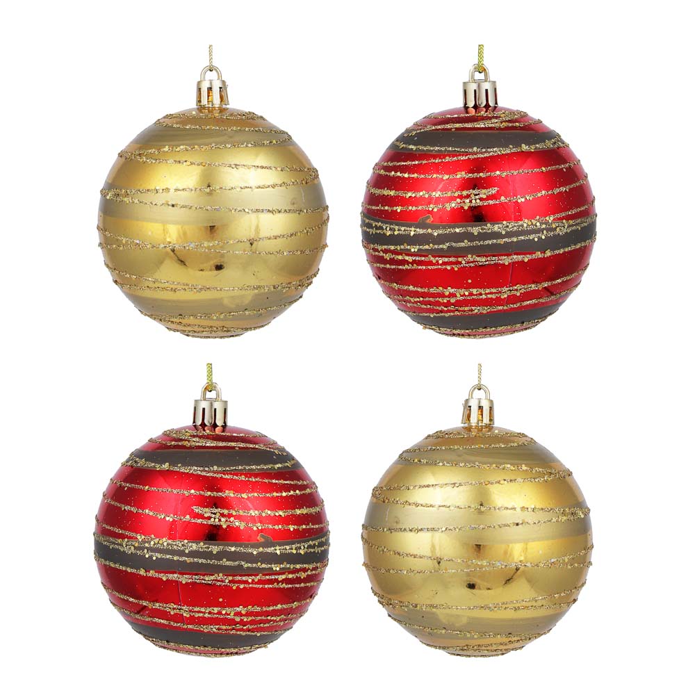 СНОУ БУМ Набор шаров 4 шт, 8 см, красный, золото, пластик, арт.№ 373-442