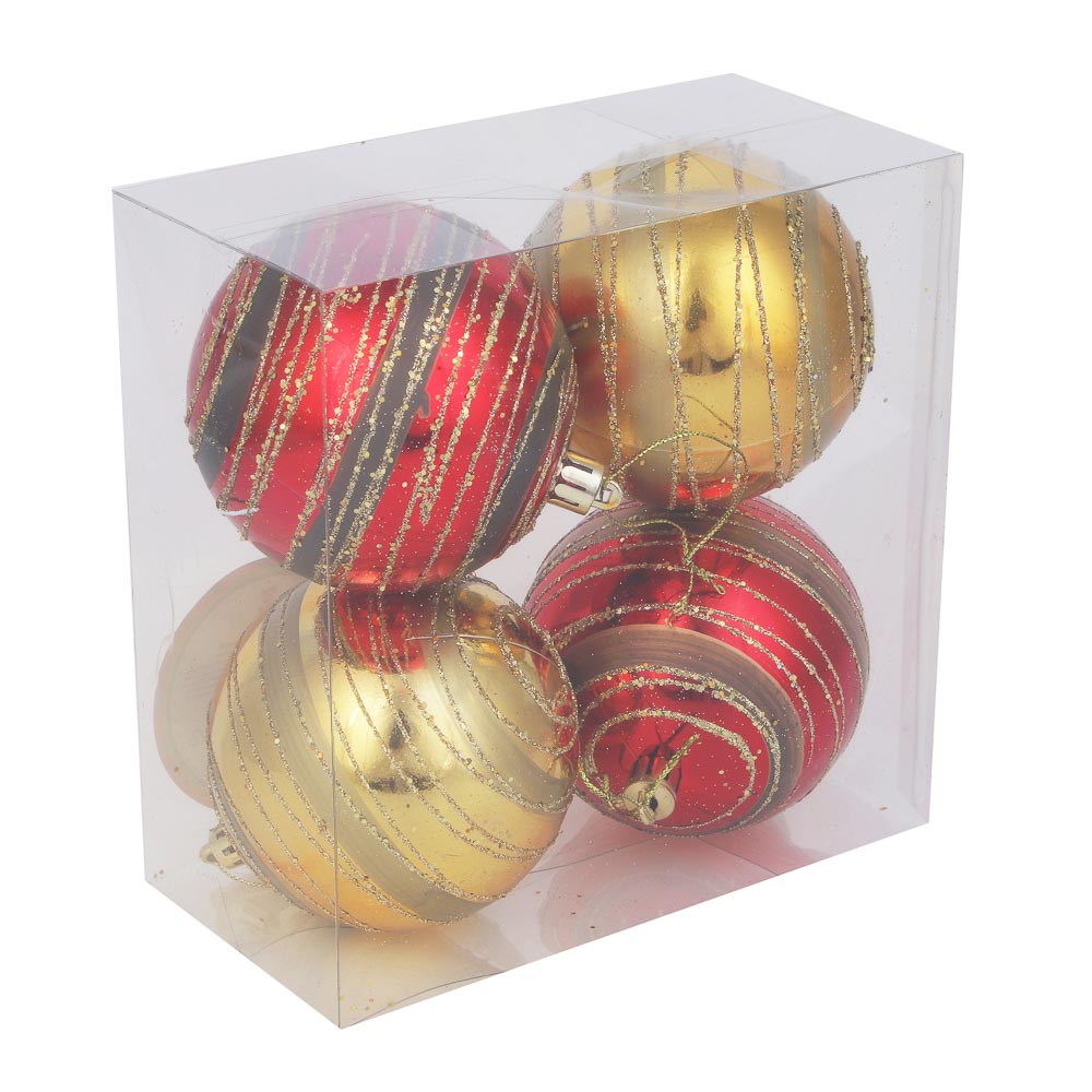 СНОУ БУМ Набор шаров 4 шт, 8 см, красный, золото, пластик, арт.№ 373-442
