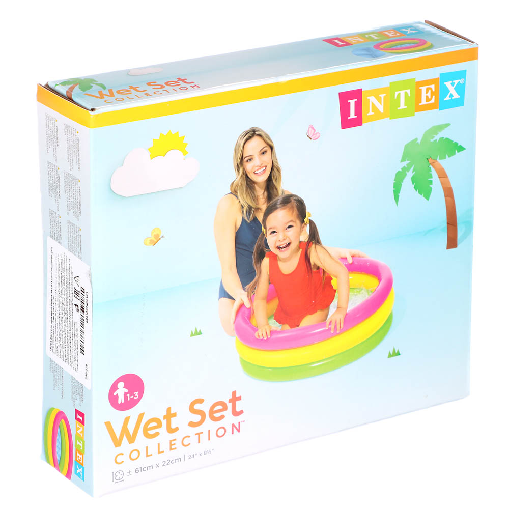 INTEX Бассейн надувной Радуга 34л 61x22см надувное дно, рем комплект от 1 до 3 лет, 57107NP, арт.№ 359-279