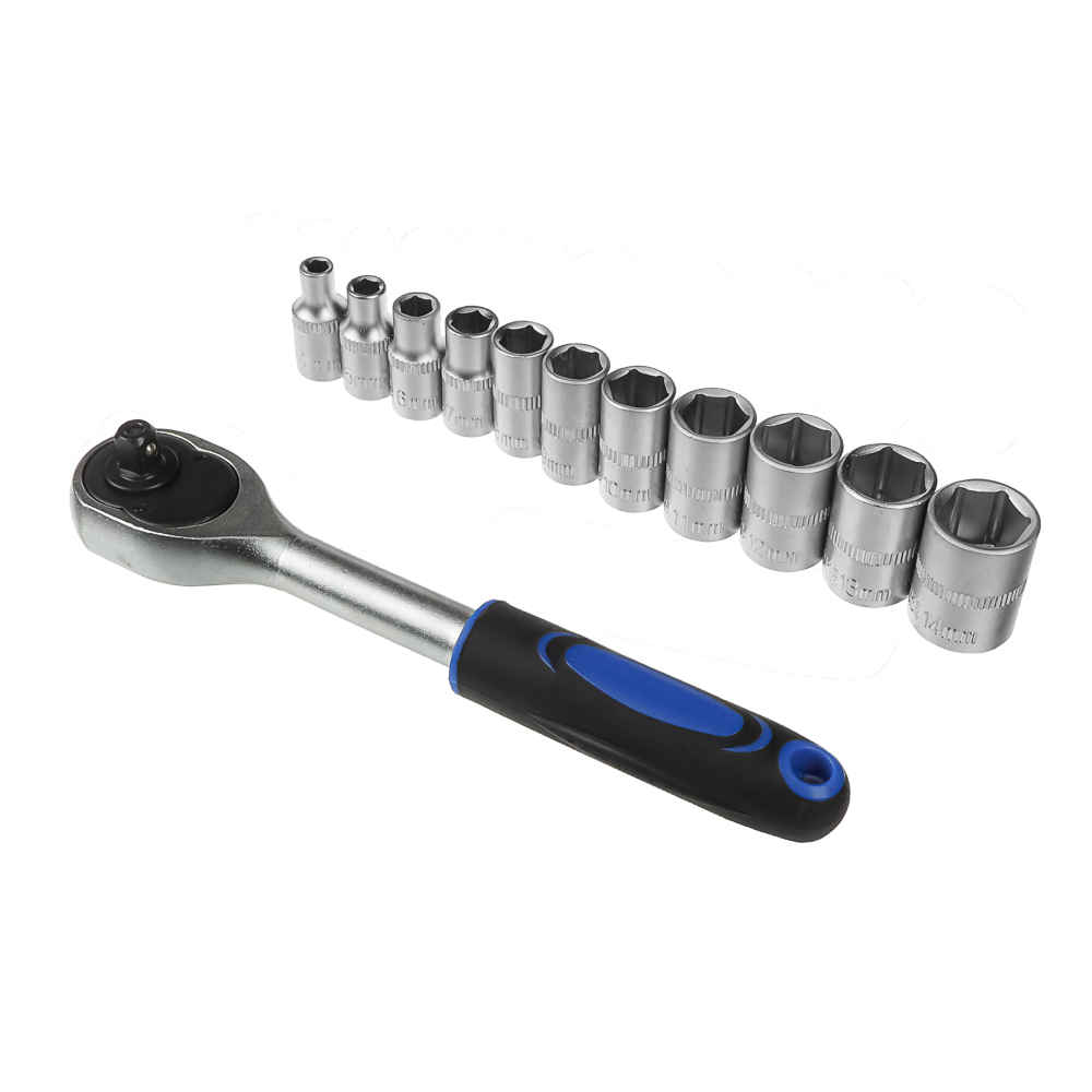 РОКОТ Набор профессионального инструмента, 12 предметов, 1/4" (головки и трещотка), арт.№ 689-010