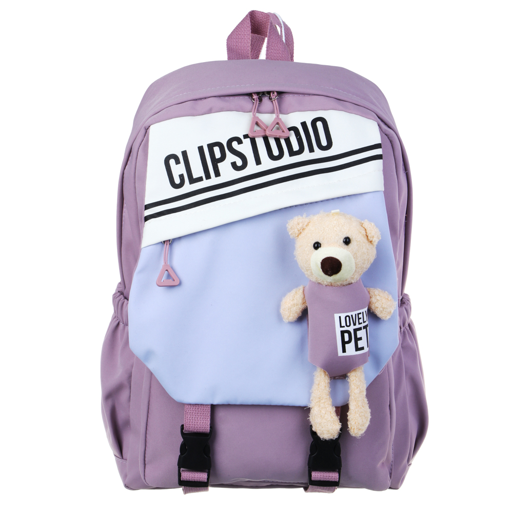 Рюкзак подростковый 44х29х15см, 1 отд., 3 карм., клапан с карм., мягкая игрушка, гладкий ПЭ, сирен., арт.№ 394-173