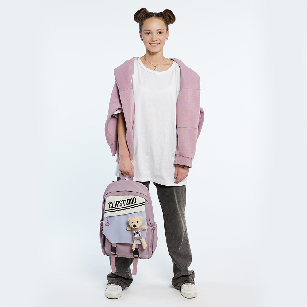 Рюкзак подростковый 44х29х15см, 1 отд., 3 карм., клапан с карм., мягкая игрушка, гладкий ПЭ, сирен., арт.№ 394-173