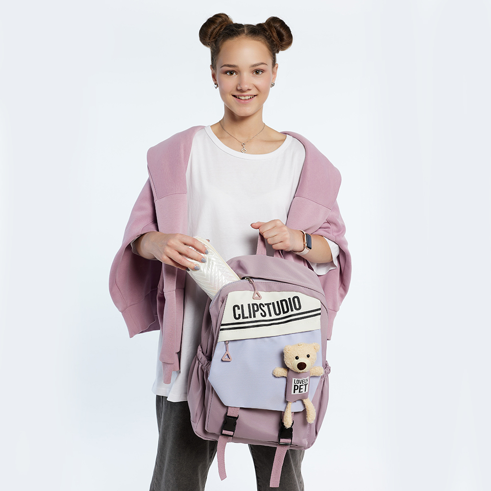 Рюкзак подростковый 44х29х15см, 1 отд., 3 карм., клапан с карм., мягкая игрушка, гладкий ПЭ, сирен., арт.№ 394-173