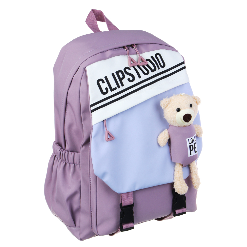 Рюкзак подростковый 44х29х15см, 1 отд., 3 карм., клапан с карм., мягкая игрушка, гладкий ПЭ, сирен., арт.№ 394-173