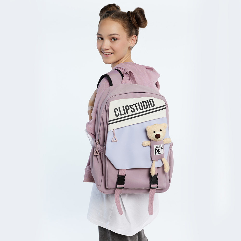 Рюкзак подростковый 44х29х15см, 1 отд., 3 карм., клапан с карм., мягкая игрушка, гладкий ПЭ, сирен., арт.№ 394-173