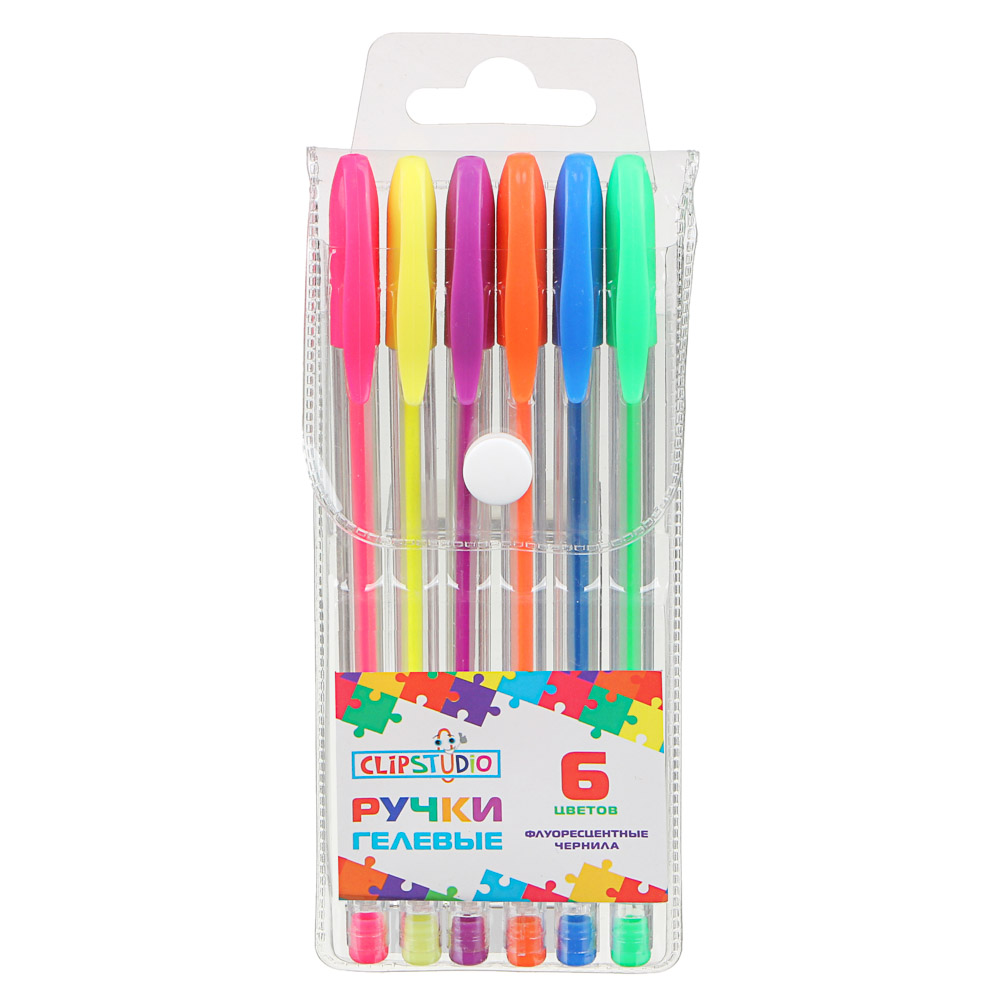 Набор гелевых ручек ClipStudio 6 цветов флуоресцентных, наконечник 0,7 мм, в ПВХ пенале с подвесом, арт.№ 614-054