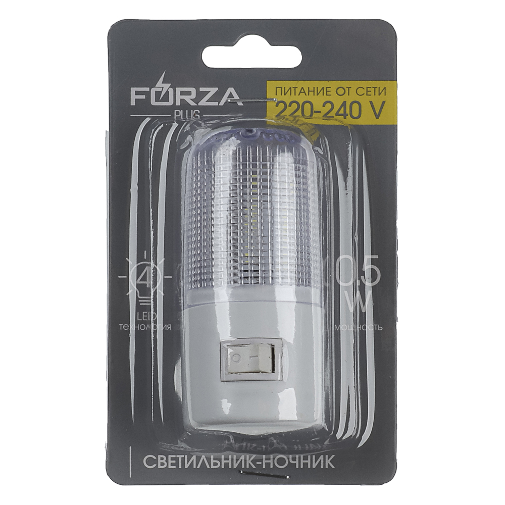 Светильник-ночник светодиодный BY с выкл., 220-240В, 0,5Вт, 8х7х3см, 4 LED, пластик, арт.№ 920-014