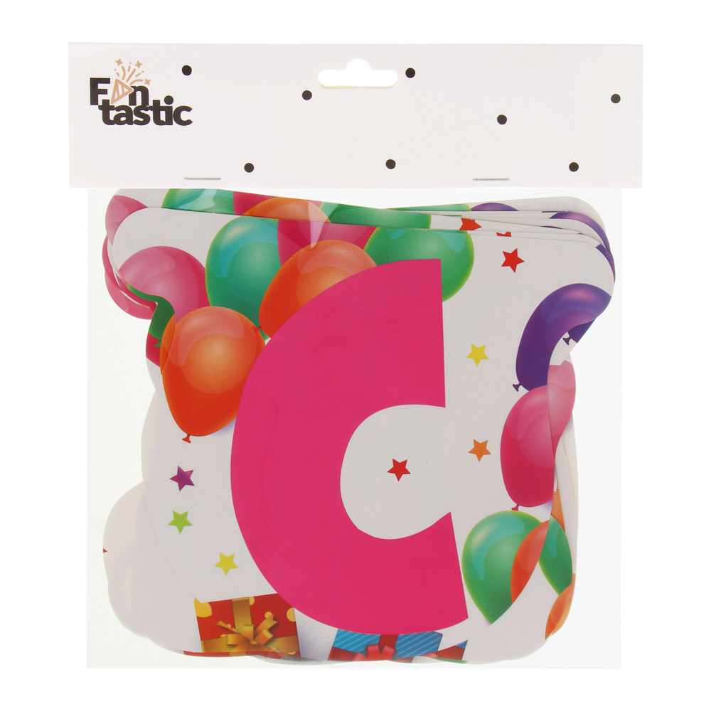 Растяжка буквы "С Днем Рождения" тм Fntastic, бумага, 252х16 см, 2 вида, арт.№ 521-091