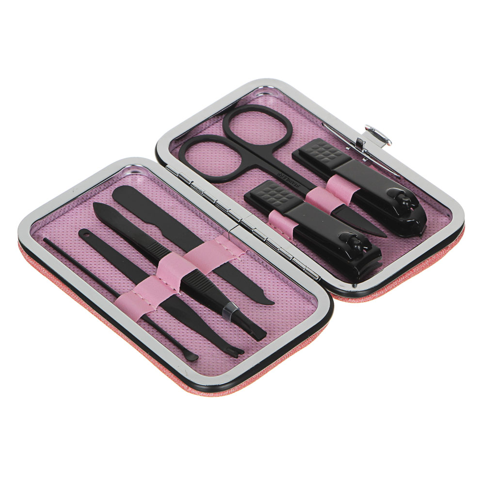 ЮНИLOOK Набор маникюрный 7 предметов, нерж.сталь, 10,7х6см, 3 цвета, арт.№ 305-376