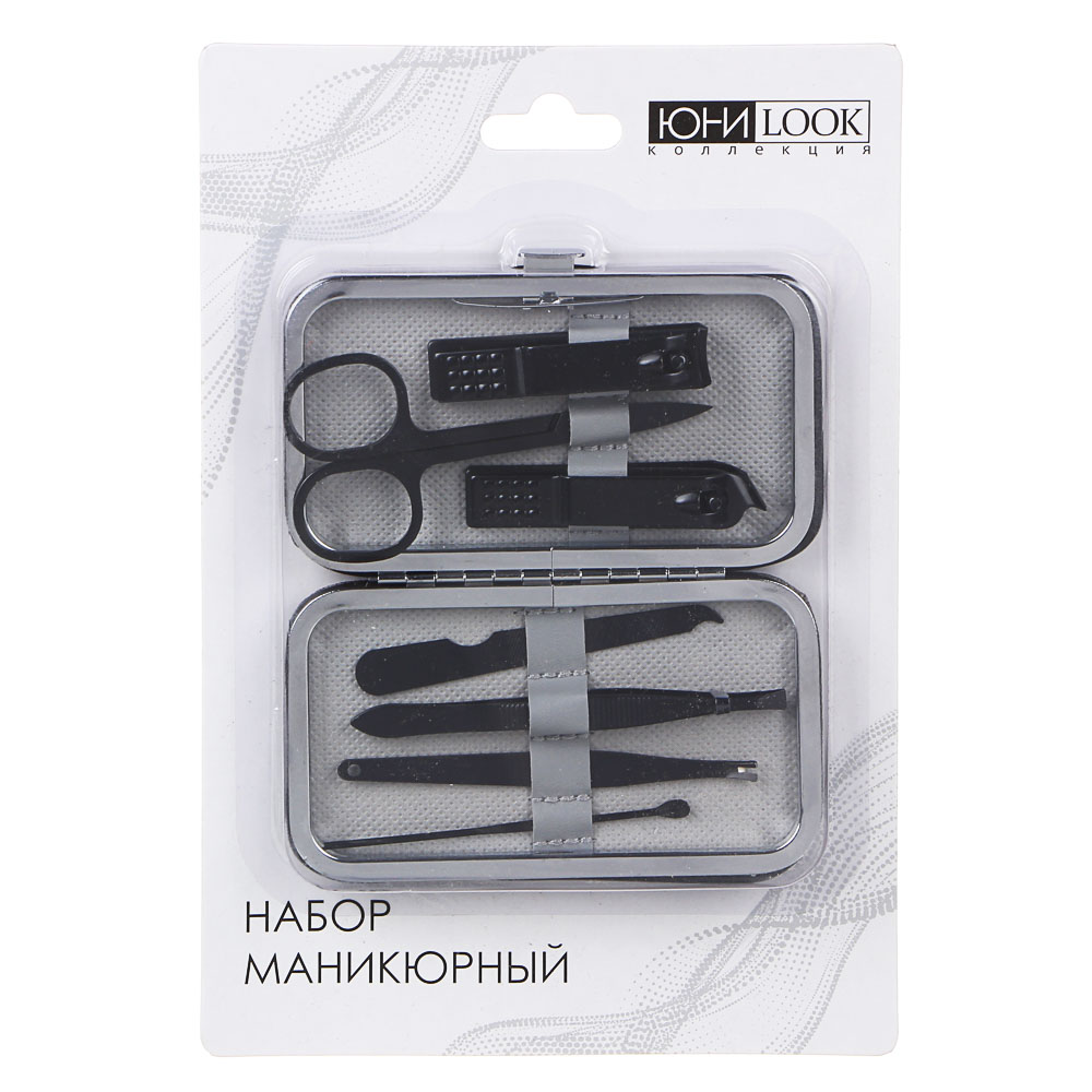 ЮНИLOOK Набор маникюрный 7 предметов, нерж.сталь, 10,7х6см, 3 цвета, арт.№ 305-376